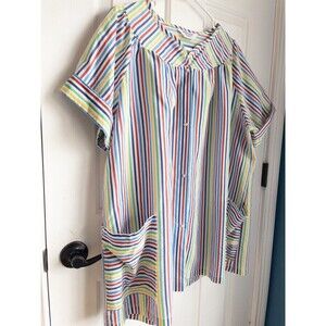 Vintage Rainbow Striped House Coat Duster Bath Robe Smock